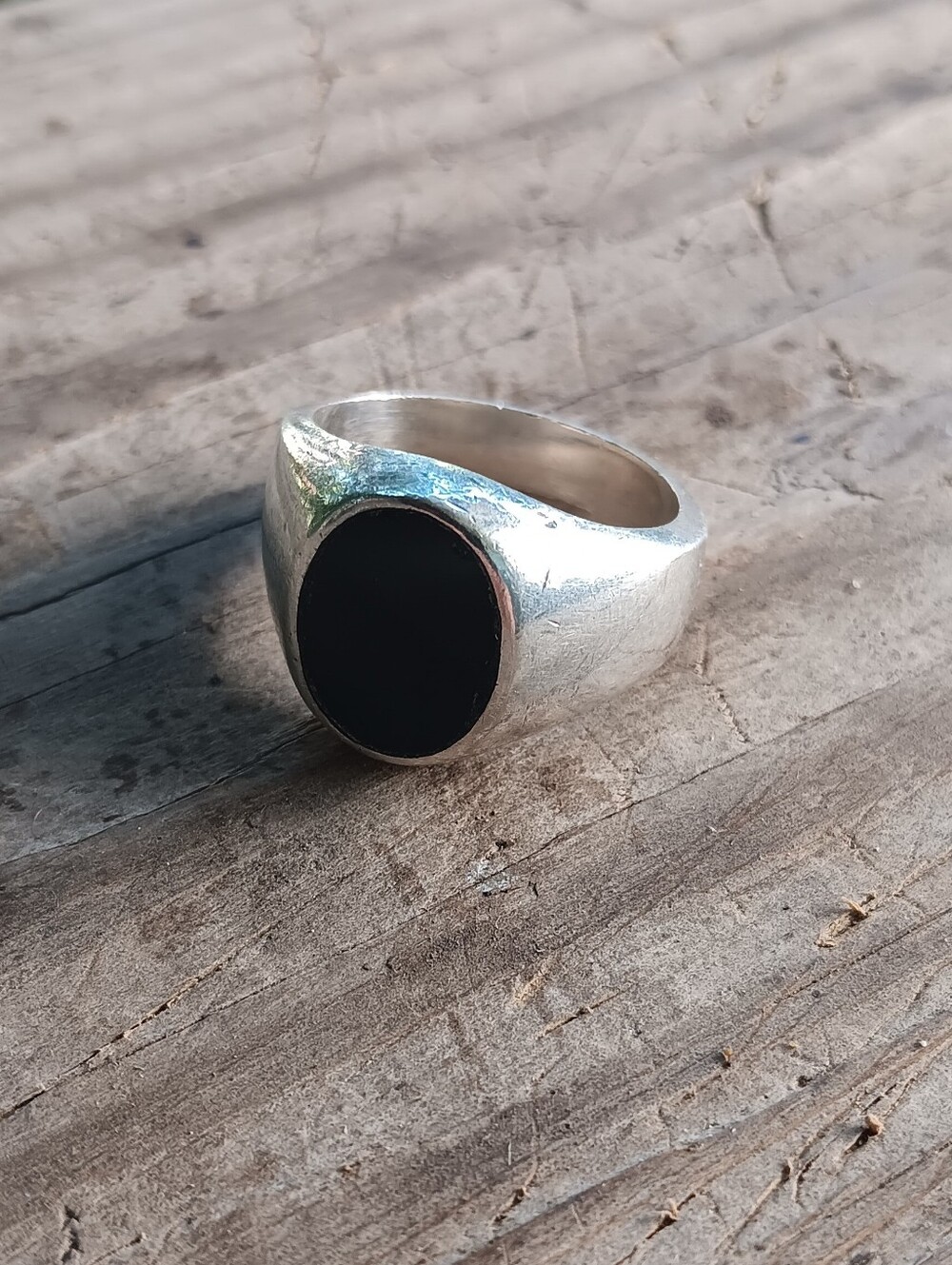 Vintage 925 Black Enamel Size 10 Ring Sterling Silver